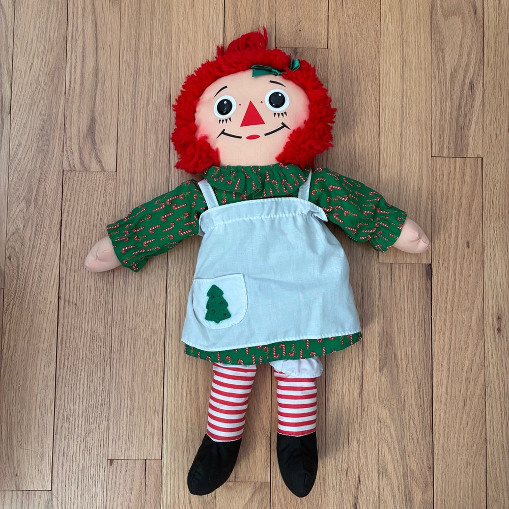 Vintage Raggedy Ann Candy Canes Christmas Doll, Playskool. 18 in size. 1988